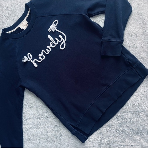 kate spade Tops - Kate Spade Howdy Rope Embroidered Cozy Sweatshirt Top Indigo Navy Blue White
